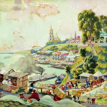 on the volga 1910 Boris Mikhailovich Kustodiev cityscape city scenes Oil Paintings